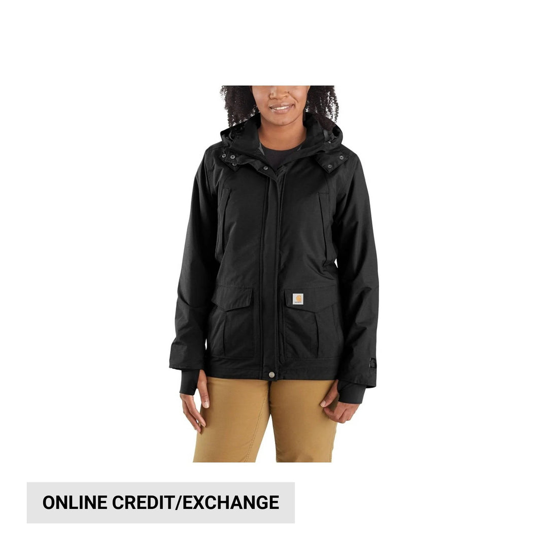 Black hooded lightweight jacket with front pockets and snap details