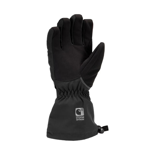 Black insulated gauntlet glove with extended cuff and visible logo on the wrist