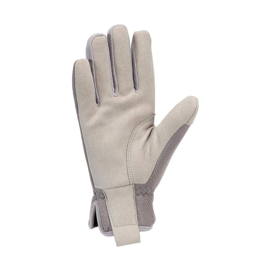 Light gray insulated glove with a suede-like palm and open cuff