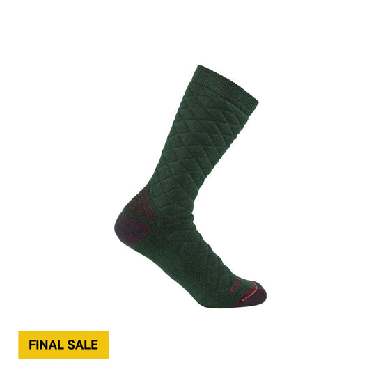 Dark green heavyweight knee-high boot sock with ribbed cuff and reinforced heel and toe, shown on a white background