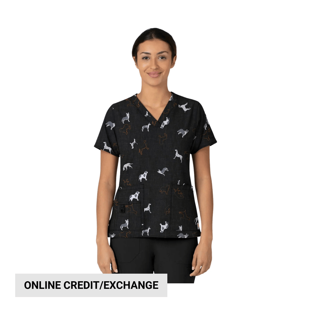Carhartt Women's V Neck Print Scrub Top - Doggy Display - Lenny's Shoe & Apparel
