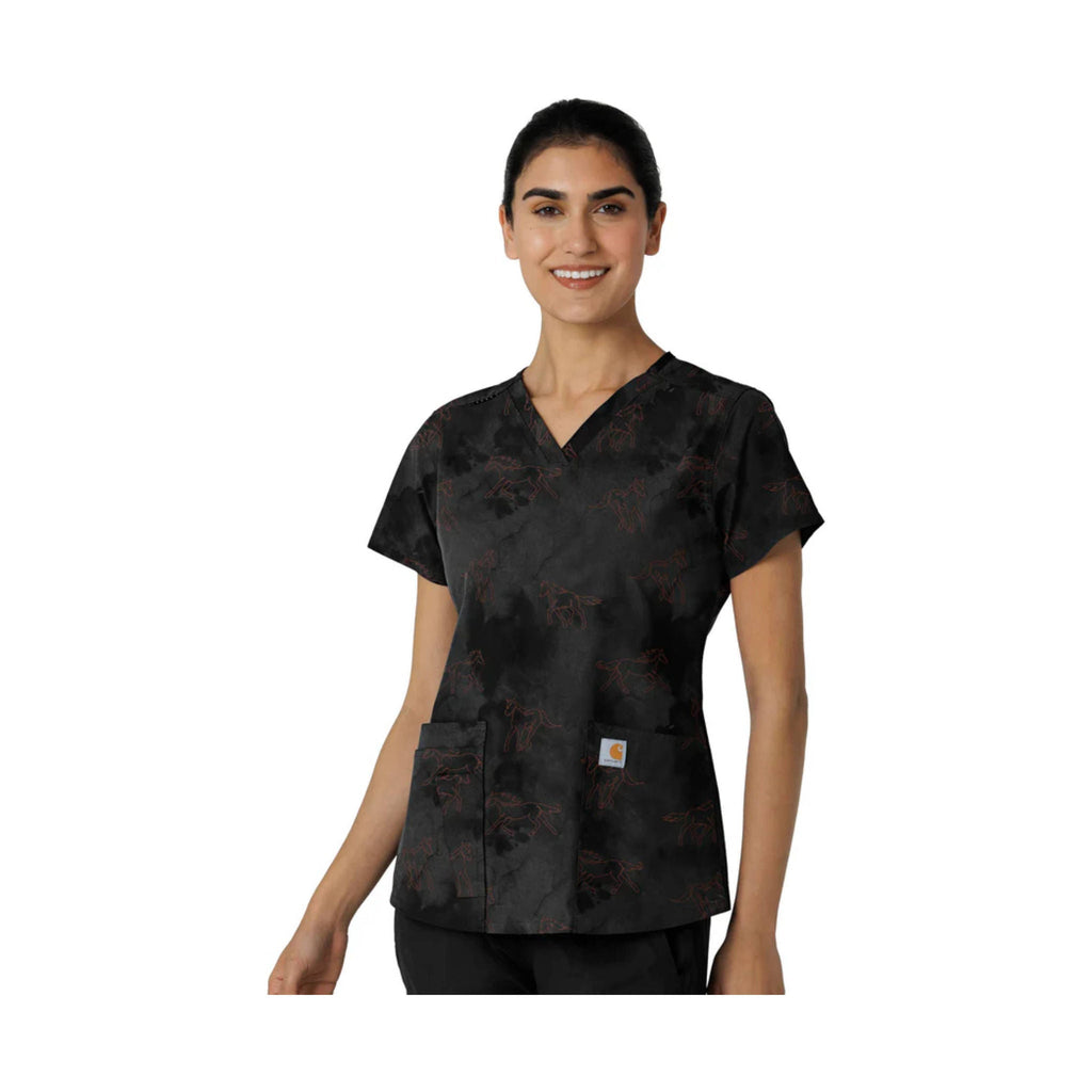 Carhartt Women's V Neck Print Scrub Top - Misty Ride Black - Lenny's Shoe & Apparel