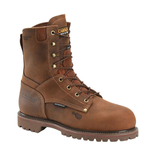 Brown work boot with laces on a white background