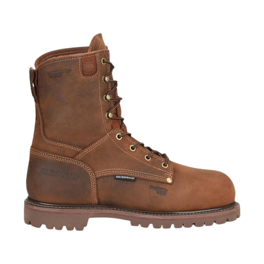 Brown work boot with visible brand logo on a white background