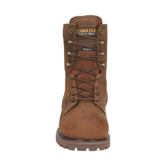 Brown work boot with laces on a white background