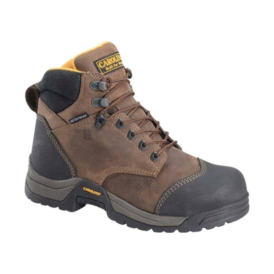 Carolina work boot side view Brown with yellow highlights