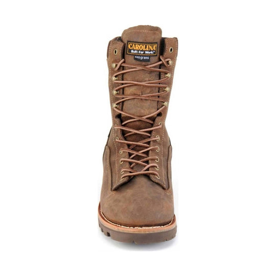 Brown leather boot with laces on a white background