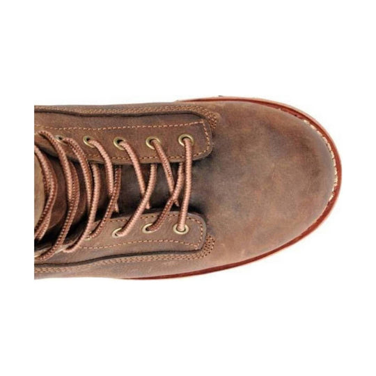 Brown leather boot with laces on a white background
