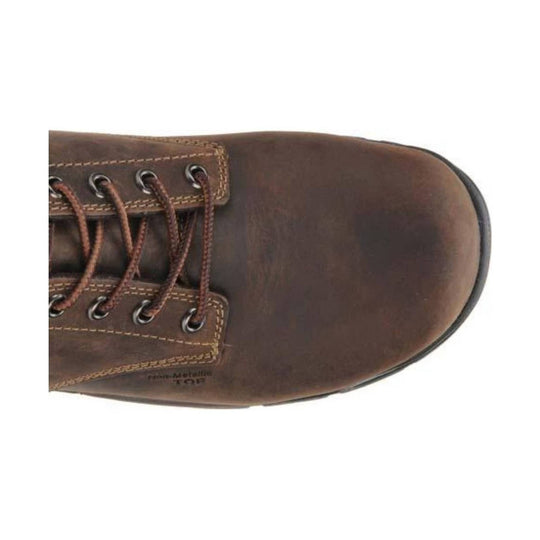 Brown leather boot with laces on a white background