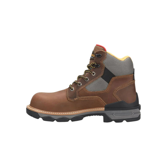 Brown work boot with a white background