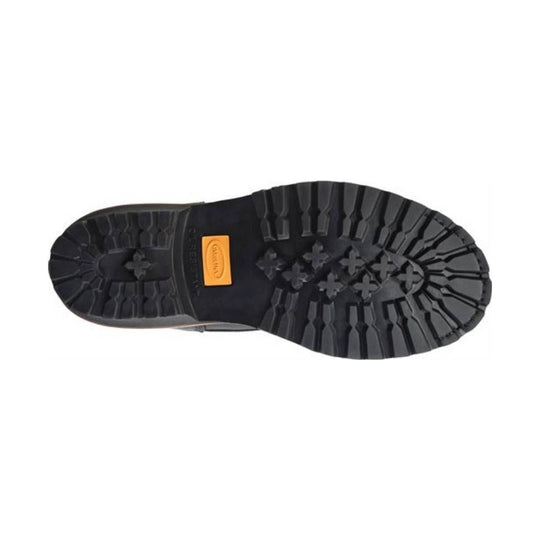 Black sole of a shoe with a brand logo on a white background