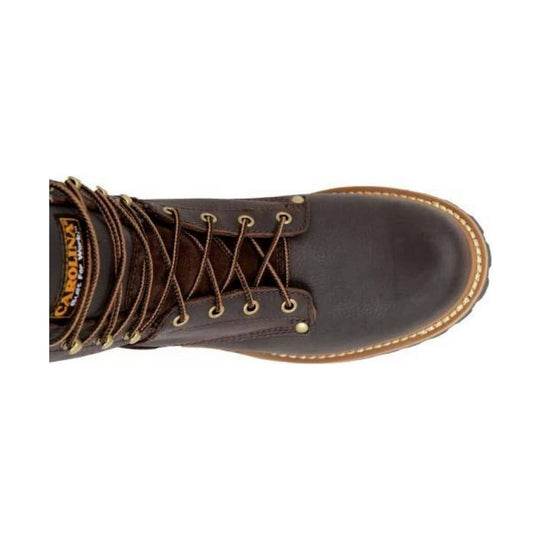 Brown leather boot with laces on a white background