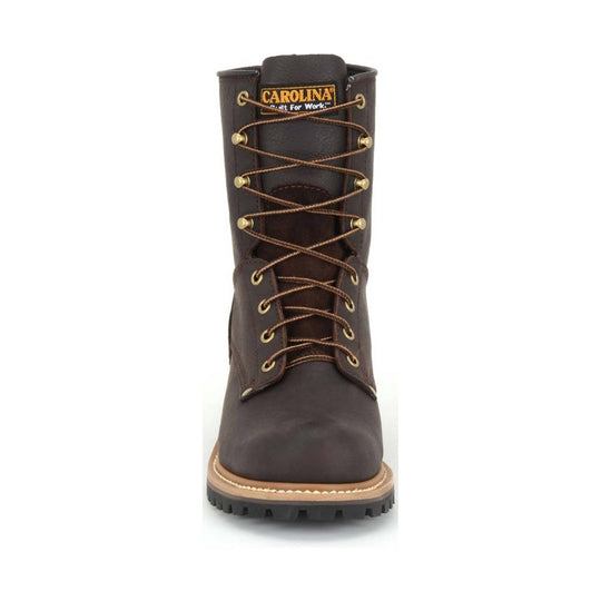 Brown work boot with laces on a white background