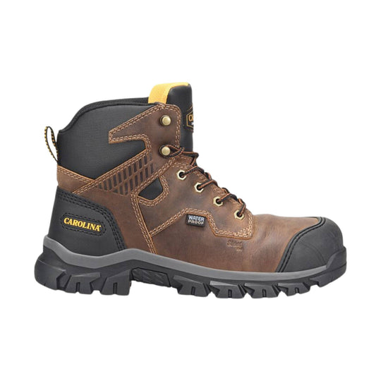 right side view of brown and lack workboot with Carolina logo 