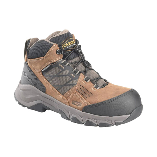 Brown and gray hiking boot with Carhartt logo on a white background