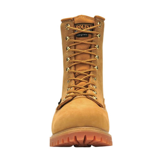 Tan work boot with laces on a white background