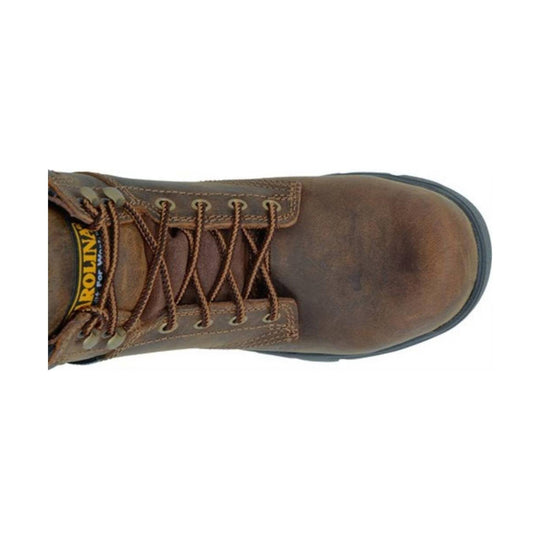 Brown work boot with visible brand name on a white background