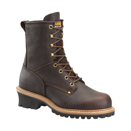 Brown leather boot with laces on a white background
