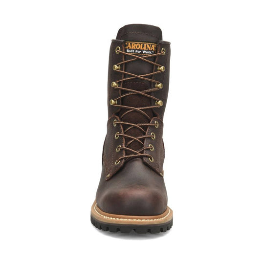 Brown leather boot with laces on a white background