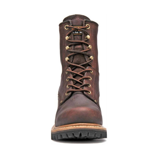 Brown leather boot with laces on a white background