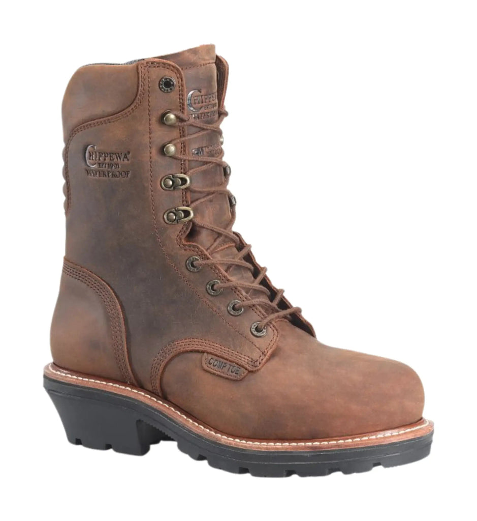Chippewa Men's Thunderstruck 9 Inch Waterproof Insulated Composite Toe Logger Work Boots - Brown - Lenny's Shoe & Apparel