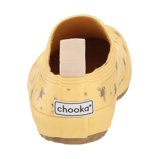 Yellow shoe with 'chooka' logo on a white background