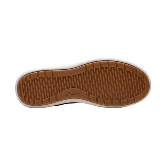 Brown rubber shoe sole with Clarks branding and textured tread