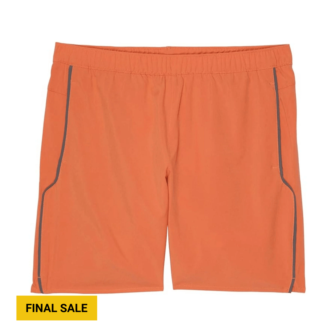 Orange athletic shorts with dark side piping and a "FINAL SALE" label