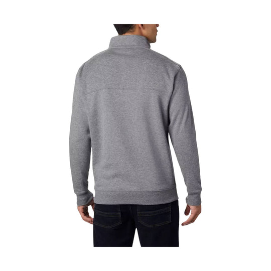 Gray half-zip fleece sweatshirt shown from the back