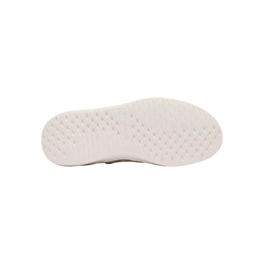 White shoe outsole with perforated tread pattern and Columbia branding