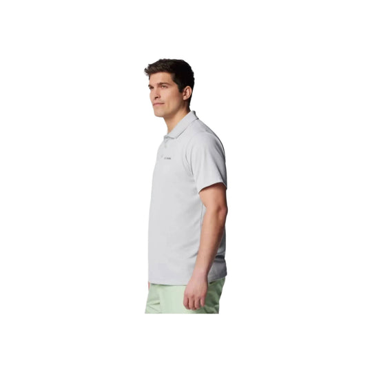 Light gray short-sleeve polo shirt on a male model
