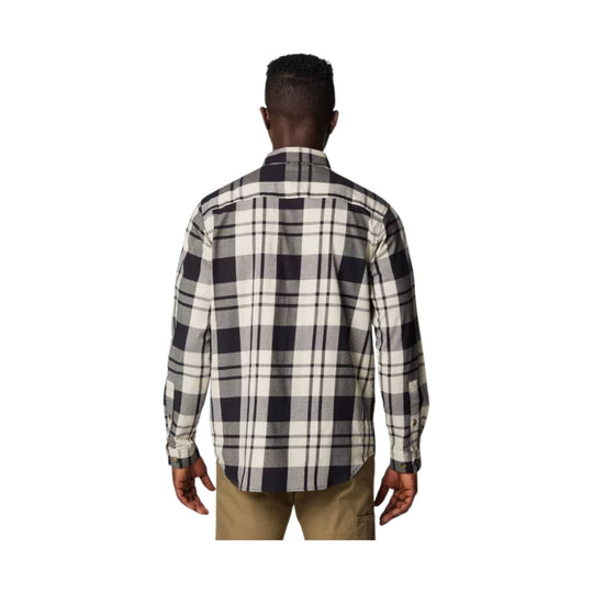 Plaid long-sleeve button-up shirt shown from the back