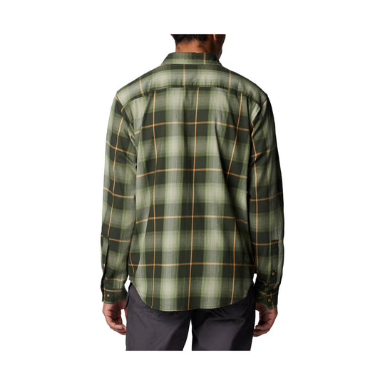 Green plaid long-sleeve button-up shirt shown from the back