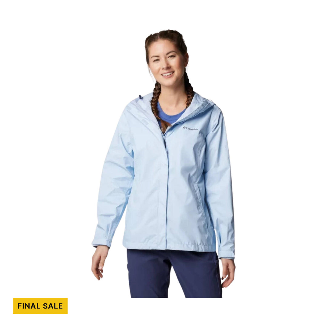 Light blue hooded zip-front jacket worn over a blue top, with FINAL SALE text