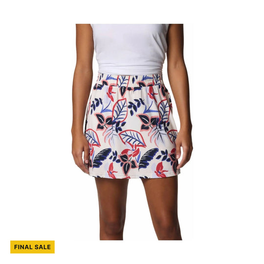 White printed skort with blue and red floral pattern and a visible "FINAL SALE" label