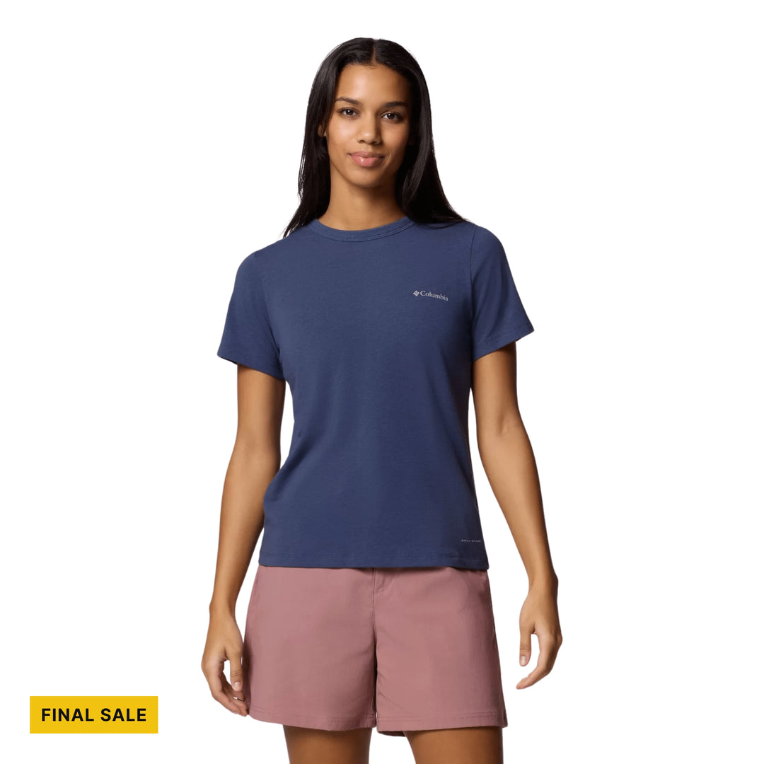 Navy short-sleeve crewneck T-shirt with a small chest logo and FINAL SALE label