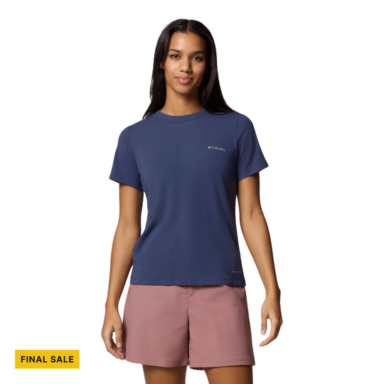 Navy short-sleeve crewneck T-shirt with a small chest logo and FINAL SALE label