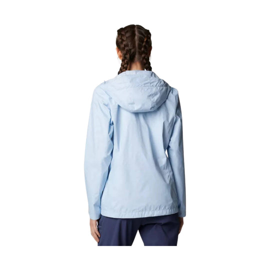 Light blue hooded women's jacket shown from the back