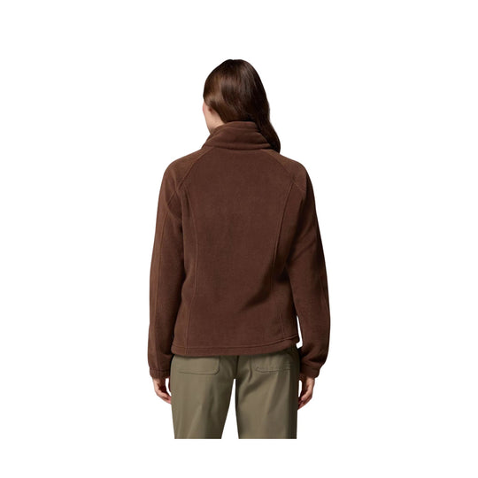 Brown fleece jacket shown from the back on a model