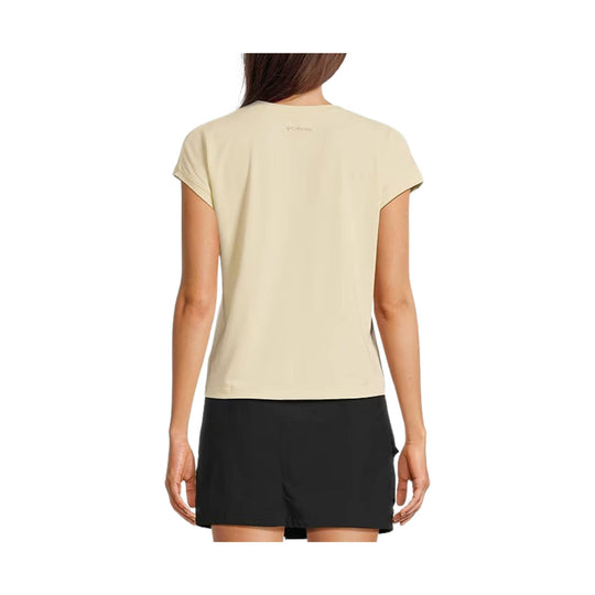 Beige short-sleeve T-shirt shown from the back