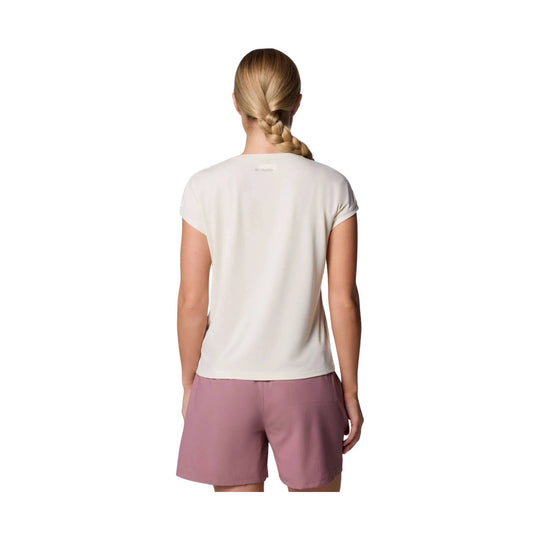 Off-white short-sleeve T-shirt shown from the back, with a small Columbia logo at the upper back.