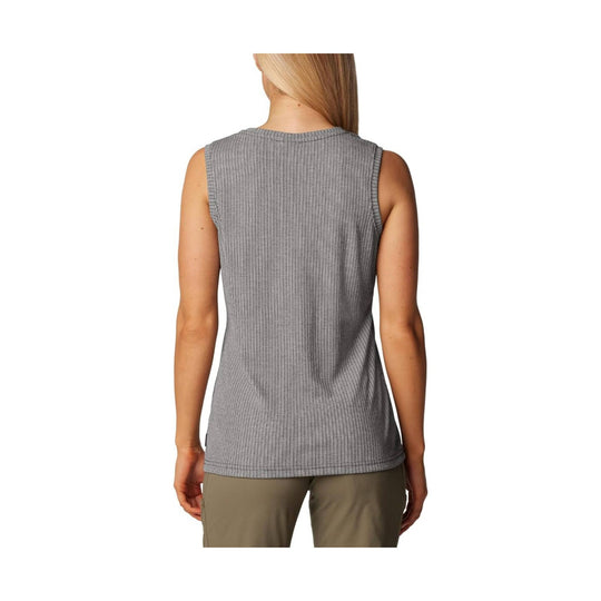 Gray ribbed sleeveless tank top shown from the back