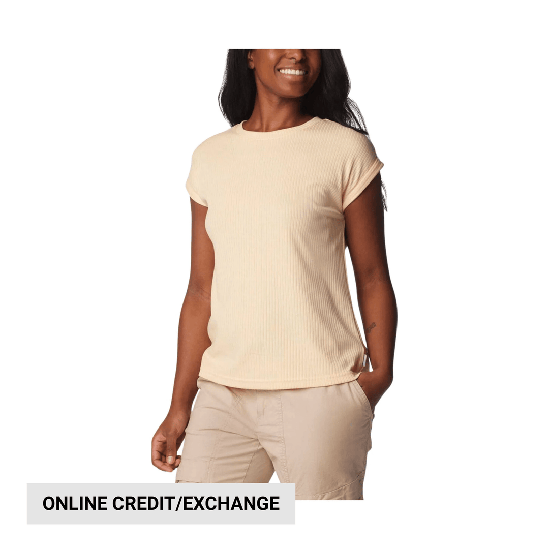 Cream ribbed short-sleeve crewneck tee with a boxy fit