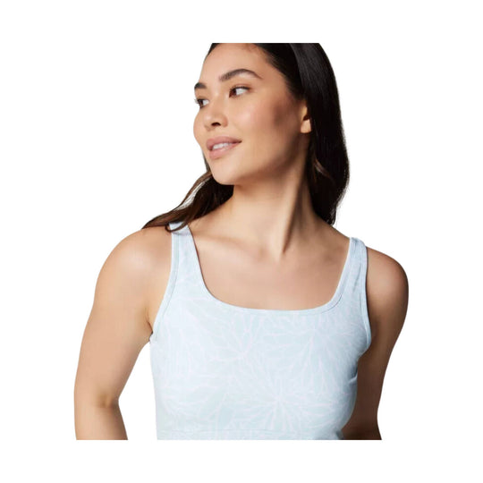 Light blue sleeveless dress with a scoop neckline