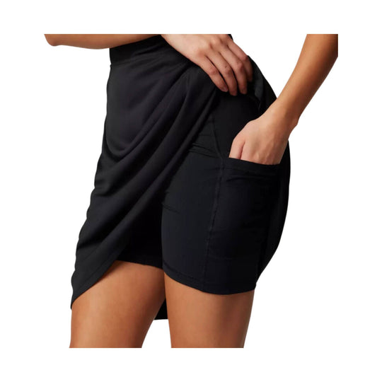 Black sleeveless athletic dress with built-in shorts and a side pocket