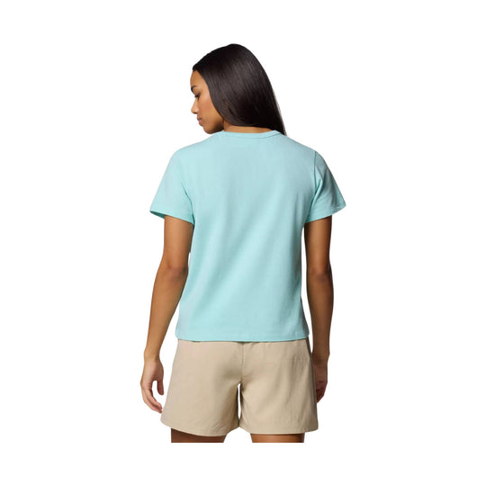 Light blue short-sleeve T-shirt shown from the back with a crew neck.