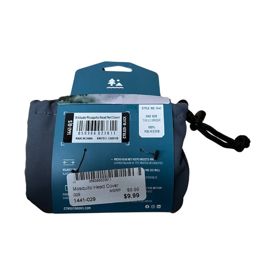 Folded dark head net cover in teal packaging with hanging cord and price stickers