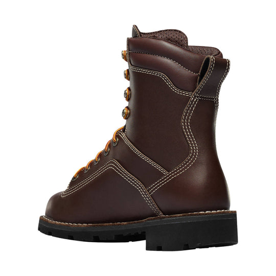 Brown leather lace-up work boot with contrast stitching and a black lug sole