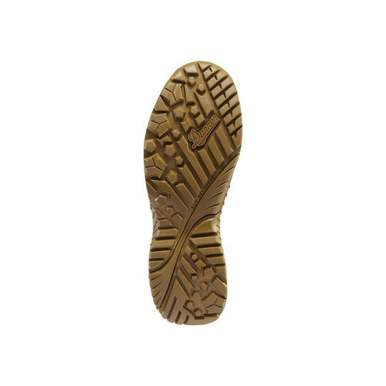 Tan boot outsole with deep tread and Danner logo