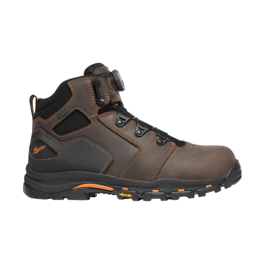 Brown and black mid-height hiking/work boot with BOA dial closure, orange stitching, and rugged tread